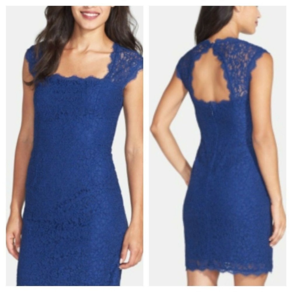 Adrianna Papell Lace Sheath Blue Dress 12